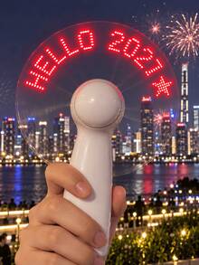 1件客製化文字LED訊息風扇，個性化手持迷你發光風扇，電池供電便攜式風扇，適用派對、演唱會、旅行、生日禮物、夏季配件 - 多色3 - 查看 3