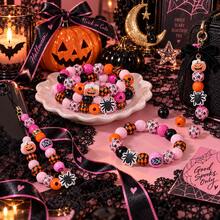 130pcs Halloween Wooden Beads, Suitable For DIY Halloween Bracelets, Necklaces, Pendants, Wreath Decorations, Phone Charms, Keychains - Multicolor - View 2