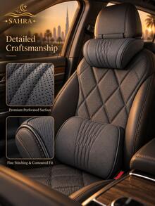 SAHRA 1pc Luxury Nappa Leather Car Neck Pillow, Breathable Perforated Design With Exquisite Embroidery, Built-In Memory Foam Ergonomic Support, All-Season Car Interior Accessory, Suitable For Most Car Models For Long-Distance Driving - A - View 8