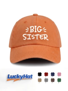 1pc Unisex Washed Vintage Baseball Cap "BIG SISTER" Hand-Drawn Slogan Print Adjustable Distressed Dad Hat Suitable For Casual Family Matching - Sister - View 7