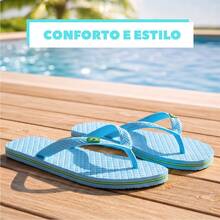 Chinelo Azul Claro Brasil Logo Bandeirinha Listras Feminino Praia Piscina Confortável Confortável Casual  básico  Casual  Praia    Listras laterais    Chinelos  Praia  Férias  Casa - Azul claro - Visão 5