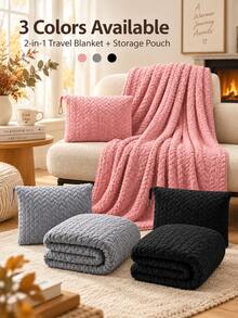Travel Blanket & Pillow Set, Knitted Texture Portable Nap Blanket, All-In-One Travel Blanket, Suitable For Living Room, Bedroom, Office, Travel, Autumn/Winter, Christmas Home Decor Gift Set, Perfect For Car And Flight Travel, Car Essential - A - View 12