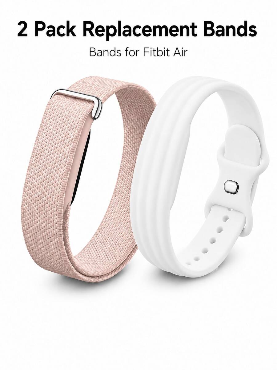 2件組兼容 Air 手錶錶帶，尼龍編織運動腕帶與矽膠錶帶，透氣輕量可調節替換錶帶，柔軟舒適，適用於 Air 無螢幕智慧手錶配件，適合運動與日常佩戴