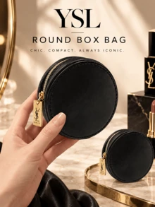 YSL Saint Laurent Black Cushion Makeup Bag, 9*3cm, Portable, Zipper Closure, Simple And Elegant, Travel Essential, Suitable For Cosmetic Storage - Black - View 3