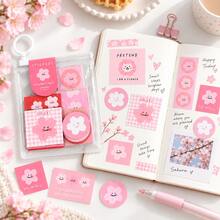 Expression Story Series Adhesive Sticker Pack, Cartoon Food Stickers, Hand-Drawn Fruit Stickers, Cherry Blossom Pink Floral Element Planner Stickers, DIY Decorative Stickers - Multicolor - View 3