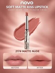 NOVO Lipstik Matte Tahan Air dan Keringat, Tidak Luntur, Ringan dan Tahan Lama, Hasil Akhir Lembut dan Kaku, Ideal untuk Riasan Sehari-hari, Perjalanan, Pelajar & Tampilan Wajah Alami - 217# Nude Merah Muda - View 2