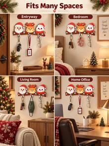 Christmas Theme Glitter Eye Hook, Drill-Free Gravity Sensing Design, Creative Entryway Key Storage Rack, 3-Hook Christmas Key Holder, Suitable For Keys And Small Accessories, Christmas Gift, Cyber Monday Special - Multicolor - View 10