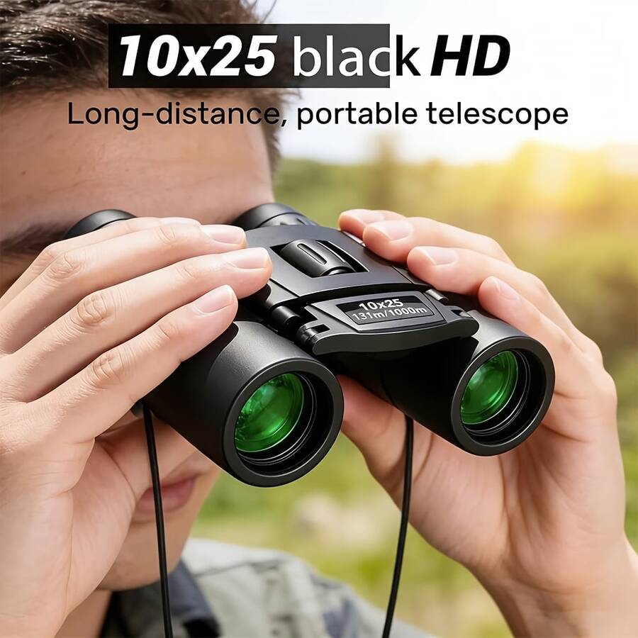 10x25mm Binoculars, Made Of High-Durability ABS Material With Compact Foldable Design, Optical Glass Lens, 10x Optical Magnification With Clear Focus, Suitable For Hunting, Outdoor Bird Watching, Camping Observation And Sports Events, Multi-Function Tool.