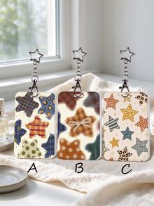 1pc Vintage Plaid Star Print Hard Shell ID Card Holder With Star Pendant, Student Campus Bus Badge Protector. Can Store Student ID, Meal Card, Bus/Metro Card, Access Card, Protects Cards And Can Also Be Used As A Bag Charm, Suitable For Campus Commuting And Holiday Gifts - Rectangle - View 10