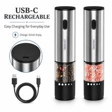 CREATEPRO Electric Salt & Pepper Grinder, 1pc Or 2pcs Set Optional, Rechargeable Stainless Steel Automatic Grinder, 500mAh Battery, One-Touch Operation, 5-Level Coarseness Adjustable, Ceramic Grinding Head, Suitable For Kitchen And BBQ - Black Set - View 4