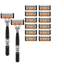 1/2/3pcs Black Handle Manual Shaving Set | Men's Manual Safety Razor Set With 6-Layer Stainless Steel Blades | Reusable, Smooth And Comfortable, Clean Shave - Multicolor - View 11