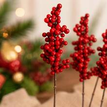 7pcs Realistic Artificial Red Berry Branches, Flexible Faux Berry Stems For DIY Christmas Tree Decor, Wreath Making, Garland Arrangements, Floral Crafts, Holiday Home & Party Decoration - Multicolor - View 5