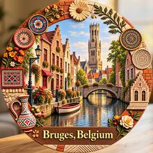 Bruges Belgium Canal And Historic Townhouses Fridge Magnet, A Keepsake Of Wandering Historic Streets For All Metal Surfaces Throughout The Home - A - View 1