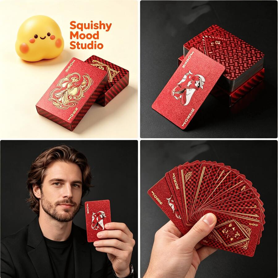 Red Grid Pattern Playing Cards.Red Foil Playing Cards, Red Grid Poker Cards, White Core Paper Playing Cards, Luxury Poker Cards, Magic Playing Cards, Collectible Playing Cards, Party Game Cards