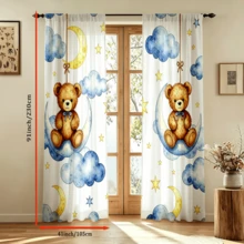 2pcs Cartoon Digital Print Curtains, Teddy Bear Swinging Moon And Clouds, Cute Watercolor Children Style, Baby Room Bedroom Decor - Multicolor - View 17