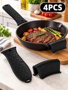 4PCS Thickened Silicone Pot Handle Covers, Heat-Resistant Non-Slip Honeycomb Hot Handle Holders For Cast Iron Skillets, Ceramic Pots, Woks & Frying Pans, Kitchen Cooking & College Dorm Essentials - Multicolor - View 6