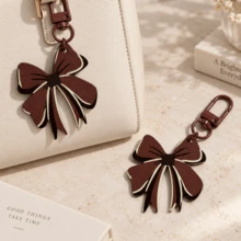 1pc/2pcs Women's Autumn/Winter Brown Tone Bow-Shaped Acrylic Pendant Personalized Bag Charm Accessory - Multicolor - View 5