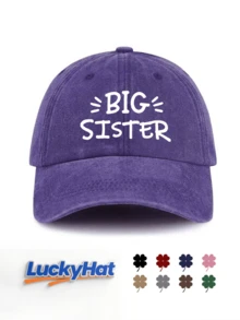 1pc Unisex Washed Vintage Baseball Cap "BIG SISTER" Hand-Drawn Slogan Print Adjustable Distressed Dad Hat Suitable For Casual Family Matching - Sister - View 16