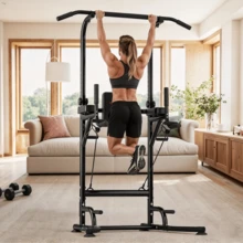 Dryfeedo Power Tower Pull-Up & Dip Station For Home Gym - Adjustable Height Range, 330LBS Capacity With Anti-Slip Suction Cups H-Steel Base Power Rack - Black - View 2