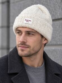 Mũ len beanie nam mềm lông xù, mũ mùa đông gập vành giữ ấm, mũ ôm co giãn phong cách thường ngày màu trung tính - Mũ đan - Xem 2