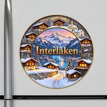 Interlaken Mountain Lake And Snowy Chalets Fridge Magnet, A Cozy Winter Travel Memory For All Metal Surfaces Throughout The Home - A - View 2