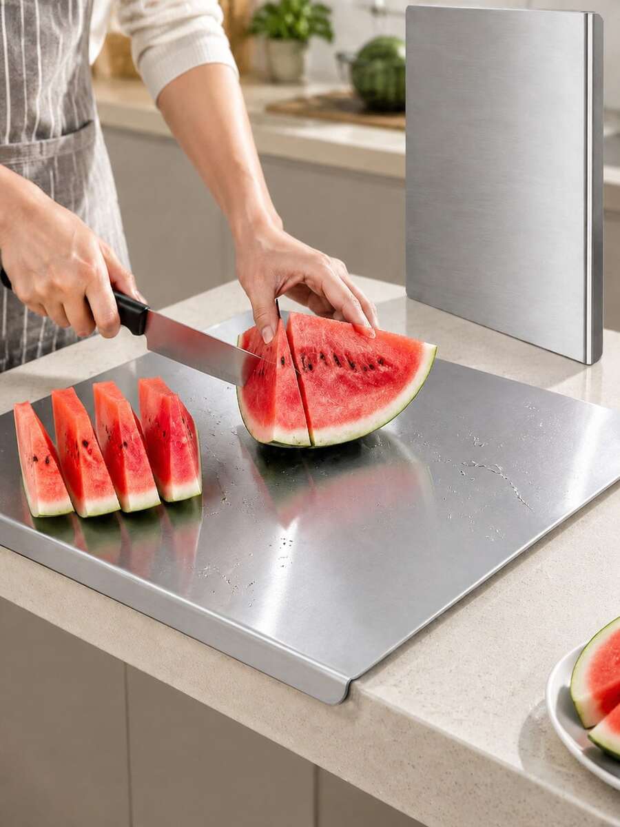 Stainless Steel Cutting Board With Edge, Suitable For Kitchen Countertop, Ideal For Preparing Meat, Vegetables, Dough And Baked Goods, Easy To Clean
