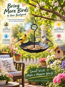 Hanging Bird Feeder Bird Bath 2-In-1 Plastic Tray Weatherproof Umbrella-Shaped For Garden Patio Backyard Wild Bird Watching Decor - A - View 2