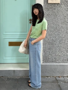 YEAE | Women's Casual Versatile Daily Wear Denim Wide Leg Pants With Pockets And Buttons - Light Wash - View 6