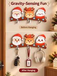 Christmas Theme Glitter Eye Hook, Drill-Free Gravity Sensing Design, Creative Entryway Key Storage Rack, 3-Hook Christmas Key Holder, Suitable For Keys And Small Accessories, Christmas Gift, Cyber Monday Special - Multicolor - View 3