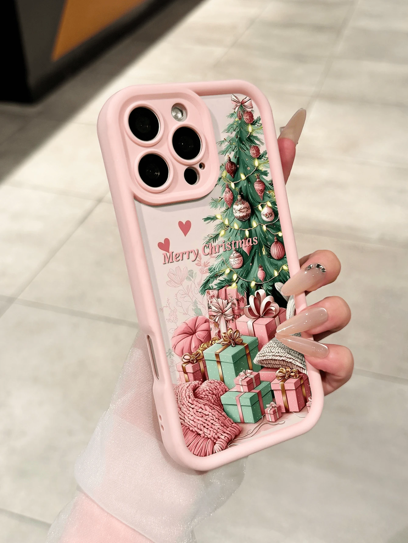 Pink Christmas Tree Gift Thick Anti-Drop Soft Phone Case Compatible With Apple 18 Pro Max/17 Pro Max/16/15/14/13/12/11/XR/XS/15 Plus And Other Models Holiday Gift For Men And Women - Pink - View 1