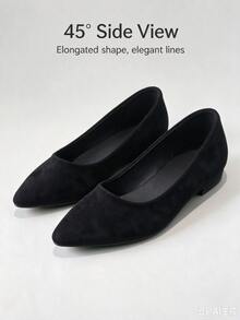 Women's Pointed Toe Ballet Shoes, Elegant Soft Sole Slip-On, Suitable For Workplace, Commute, Wedding, Office, Black Shoes - Black - View 5