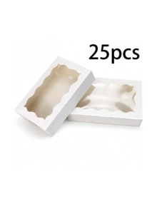 40/25/1pc Disposable Paper Cookie Boxes With Transparent Window - Square Packaging Boxes Suitable For Macarons And Donuts, Perfect For Parties, Birthdays And Holiday Gatherings - Sturdy Food Containers For Candy, Chocolate, Pastries And Party Favors - White - View 11