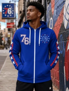 Philadelphia 76ers Style Zip-Up Sweatshirt – Royal Blue Basketball Sweatshirt With Star & Stripe Sleeves - Blue - View 2