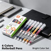 6/12pcs Colorful Liquid Ink Rollerball Pens, 6 Colors (3 Styles) Or 12 Colors Mixed. 0.5mm Needle Tip, Quick-Dry, Smooth Writing For School, Office, And Journaling. - Multi-color - View 6