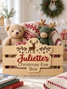 1pc Personalized Christmas Name Sign, Custom Text Wooden Letter Board, Multi Size Alphabet Decoration, Christmas Eve Box Decor With Deer Snowflake Design, Holiday Home Decor Gift - Multicolor - View 5