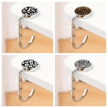 2D Leopard Print Black & White Geometric Zinc Alloy Wallet Hook, Casual Style Folding Handbag Hook, Portable Desktop Bag Holder, Suitable For Home And Retail Use - Multicolor - View 7