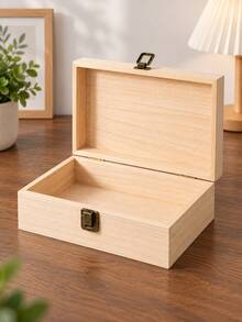1pc Natural Wooden Storage Box With Vintage Metal Clasp, Multi-Functional Wooden Jewelry And Accessories Organizer, Suitable For Desktop Home Decor Gift Packaging - Multicolor - View 1