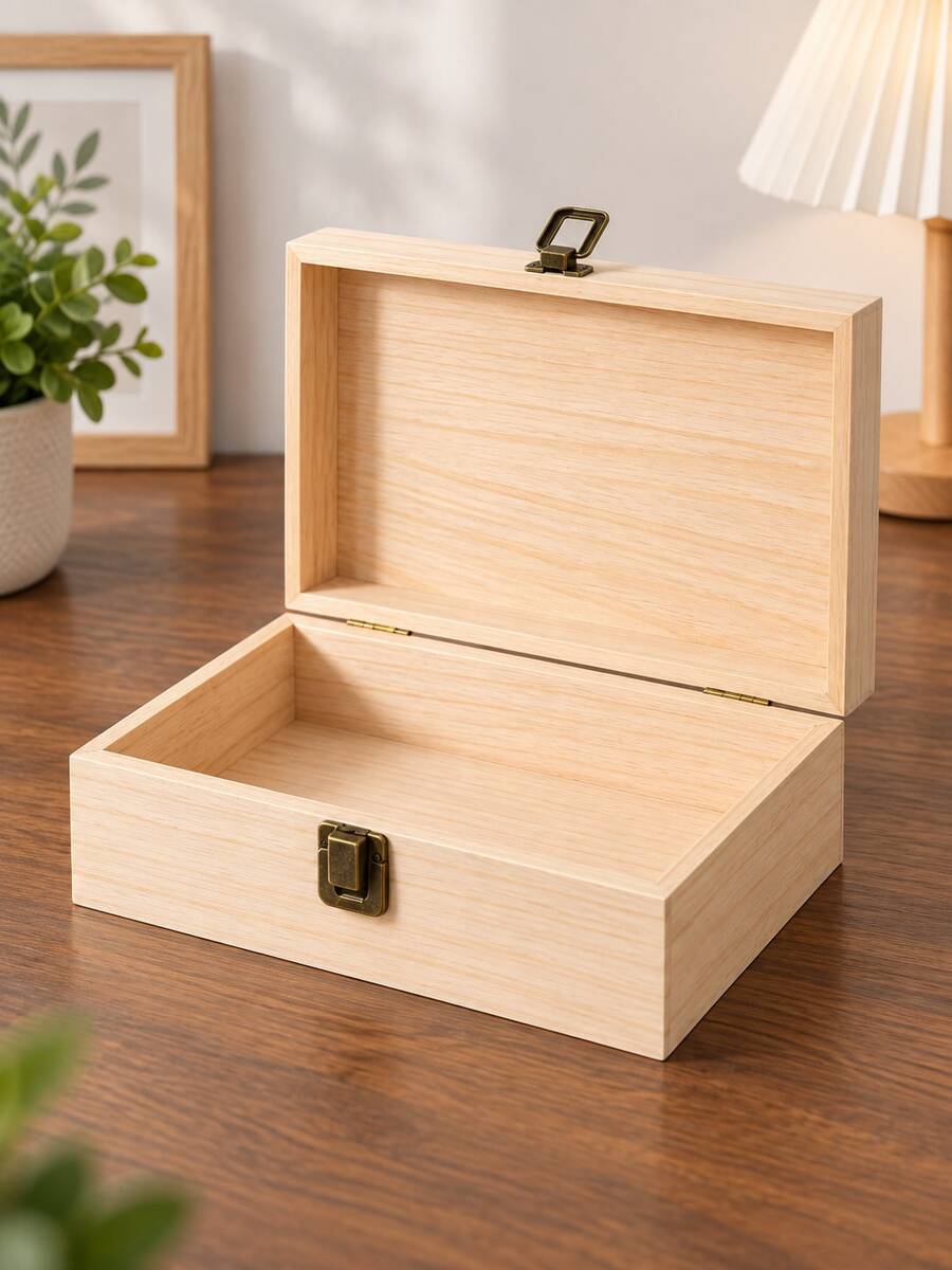 1pc Natural Wooden Storage Box With Vintage Metal Clasp, Multi-Functional Wooden Jewelry And Accessories Organizer, Suitable For Desktop Home Decor Gift Packaging - Multicolor - View 1