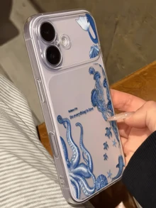 1件透明海洋章魚海龜極簡全包覆TPU防震手機殼，適用於 18、17、16、15、14、13、12、11 Pro Max、Air - 彩色 - 查看 2