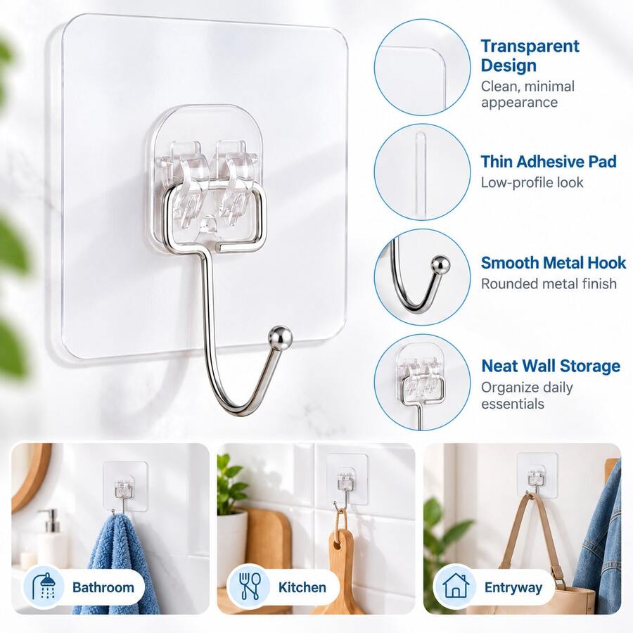 1-30 Heavy Duty Self-Adhesive Hooks, Suitable For Keys, Bathroom, Shower, Outdoor, Kitchen, Door, Home Decor, Utility Room - Multicolor - View 1