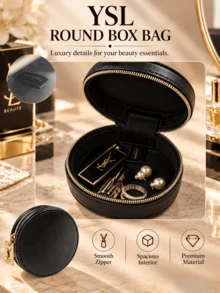 YSL Saint Laurent Black Cushion Makeup Bag, 9*3cm, Portable, Zipper Closure, Simple And Elegant, Travel Essential, Suitable For Cosmetic Storage - Black - View 8