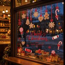 1pc Sweet Christmas Gingerbread Man Static Window Sticker, Candy Cane Snowflake Home Holiday Door & Window Decor - Multi-color - View 4