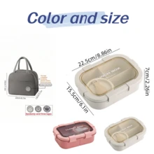 1pc 3-Compartment Lunch Box With Utensils, Student Lunch Box, Square Microwave Food Container, Perfect For School Lunch, Kitchen Storage And Accessories, Includes Lunch Box, Insulated Bag, Breakfast Cup, Water Cup, Suitable For Light Meals, Work, School, Outdoor Travel, Divided Lunch Box, Christmas, Valentine's Day - Multicolor - View 11