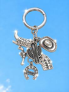Western Cowboy Style Keychain, Poker Cowboy Hat Boots Gun Pendant Key Ring, Cactus Horseshoe Charm, Wrist Bag Keychain, Car Keychain, Gift For Women, Key Cover, Keychain Wrist Strap, Bag Charm, Wallet Charm, Christmas Gift, Women's Keychain, Key Holder, Phone Charm, Women's Car Accessories, Wallet Charm And Accessories, Phone Accessories, Teacher's Day, 67, I Grow, Bag Keychain, His Bag Holder - Multicolor - View 1