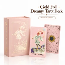 Mazo de cartas de tarot con lámina de oro rosa y caja de regalo premium, cartas de juego de mesa 100% impermeables de PVC, adecuadas para principiantes y lecturas de adivinación diarias - Rosa - Ver 1
