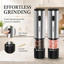 CREATEPRO Electric Salt & Pepper Grinder, 1pc Or 2pcs Set Optional, Rechargeable Stainless Steel Automatic Grinder, 500mAh Battery, One-Touch Operation, 5-Level Coarseness Adjustable, Ceramic Grinding Head, Suitable For Kitchen And BBQ - Black Set - View 7