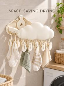 Multifunctional Windproof Hanging Drying Rack – Cute Cloud Design. Suitable For Drying Socks, Underwear, Towels, And More; Features A Drill-Free, Space-Saving Design That Is Easy To Store-An Ideal Choice For The Back-To-School Season. - Multicolor - View 9