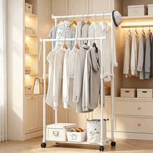 Double-Pole Vertical Clothes Drying Rack, Tall Hanging Area For Long Garments To Prevent Dragging, Side Hooks For Bags And Keys, Bottom Storage Shoe Rack, Thickened Steel Tube For Strong Load-Bearing, Floor-Standing Drying Rack For Home Bedroom - Single/Double-layer Drying Rack - View 14