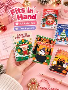 1 buah Buku Catatan Spiral Mini A7, Buku Jurnal Saku Kartun Lucu Natal Halloween, Buku Catatan Spiral Kecil, Alat Tulis Liburan, Hadiah - Berbagai gaya - View 3