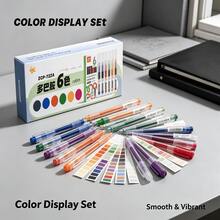 6/12pcs Colorful Liquid Ink Rollerball Pens, 6 Colors (3 Styles) Or 12 Colors Mixed. 0.5mm Needle Tip, Quick-Dry, Smooth Writing For School, Office, And Journaling. - Multi-color - View 1